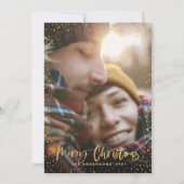 Gold script kerststerren 1 foto rode feestdag feestdagenkaart (Voorkant)