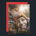 Gold script kerststerren 1 foto rode feestdag feestdagenkaart<br><div class="desc">Gold scripted sterren waren vrolijk kerstfeest 1 fotovakantiekaart. Met een gouden effect manuscripttekst en goudeffect ontwerp,  kan de rode achtergrondkleur veranderen om uw stijl aan te passen.</div>