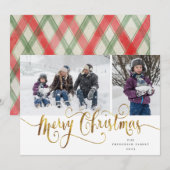 Gold Script-kersttartan-fotokaart Feestdagenkaart (Voorkant / Achterkant)