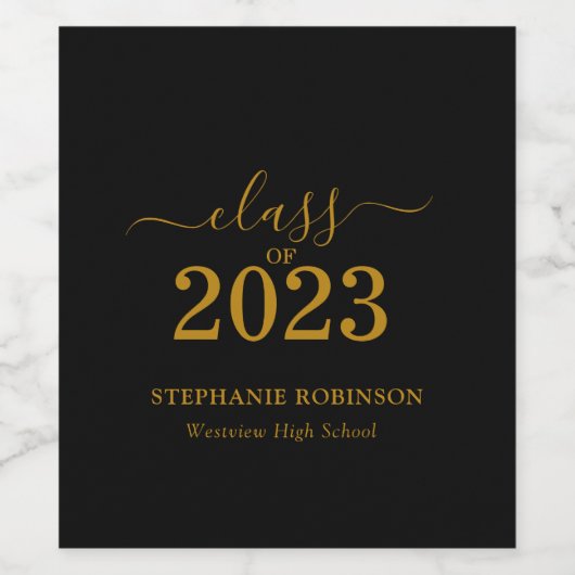 Gold Script-klasse van 2023 op Black Afstudeerder  Wijn Etiket (Enkel label)