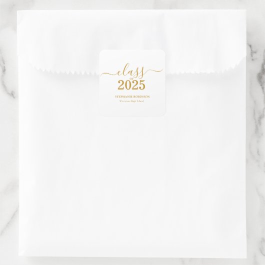 Gold Script Klasse van 2025 Graduation Party Vierkante Sticker (Tas)