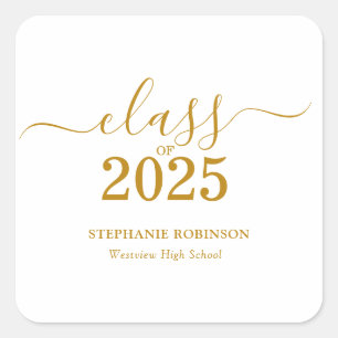 Gold Script Klasse van 2025 Graduation Party Vierkante Sticker