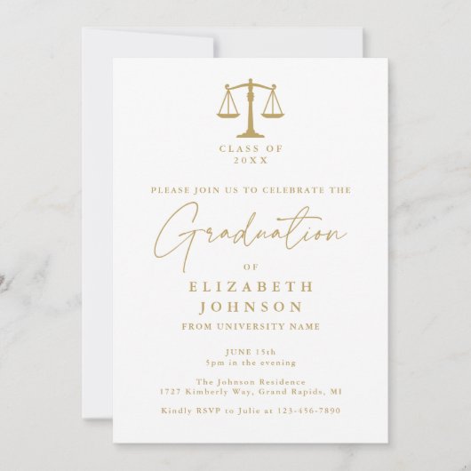 Gold Script Law School Afstudeerfeest Kaart (Voorkant)
