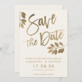 Gold script leaf bruiloft, behalve de datum save the date (Voorkant / Achterkant)