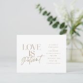 Gold Script Love Wedding Postponed Change the Date Briefkaart (Staand voorkant)