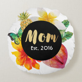 Gold Script Mam Tropical Floral Rond Kussen