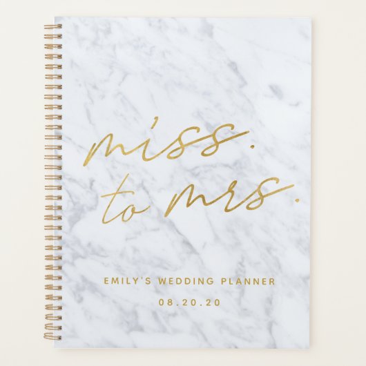 Gold Script Marble Miss aan Mrs Bridal Wedding Planner (Voorkant)