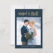 Gold Script: Married & Bright Wedding Bedankkaart (Voorkant)
