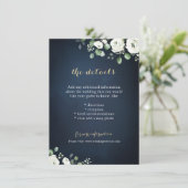 Gold script marvy white floral bruildetails informatiekaartje (Staand voorkant)