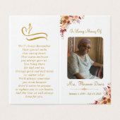 Gold Script Memorial Photo Folder Prayer Kaart (Buitenkant ongevouwen)