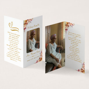 Gold Script Memorial Photo Folder Prayer Kaart