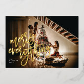 Gold Script Merry Alles Full Bleed Photo Folie Feestdagenkaart (Voorkant)