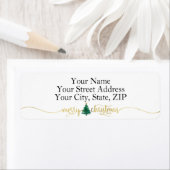 Gold Script MERRY CHRISTMAS Green Waterverf Tree Etiket (Insitu)