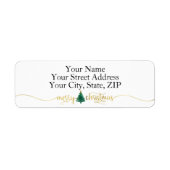 Gold Script MERRY CHRISTMAS Green Waterverf Tree Etiket (Voorkant)