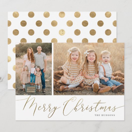 Gold Script Merry kerst Elegant 2 Foto Feestdagenkaart (Voorkant / Achterkant)