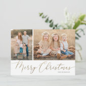 Gold Script Merry kerst Elegant 2 Foto Holida Feestdagenkaart (Staand voorkant)