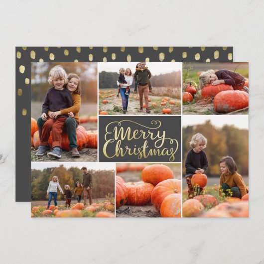Gold Script Merry Kerstcollage Holiday-kaart Feestdagenkaart (Voorkant / Achterkant)