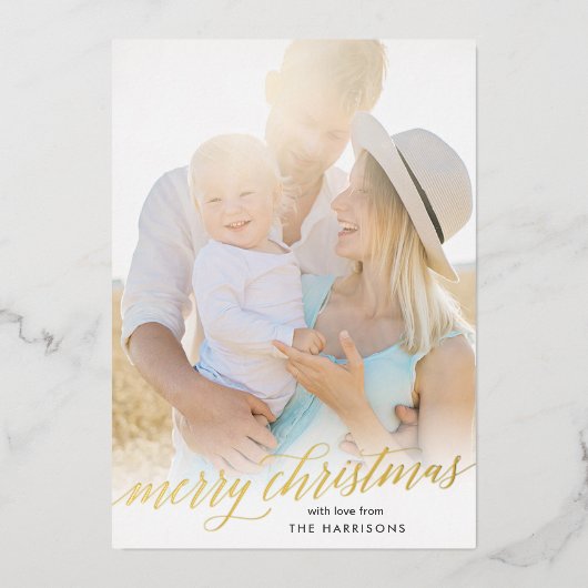 Gold Script Merry kerstFolie Holiday Kaart (Voorkant)