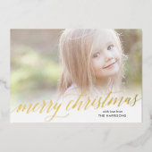 Gold Script Merry kerstFolie Holiday Kaart (Voorkant)