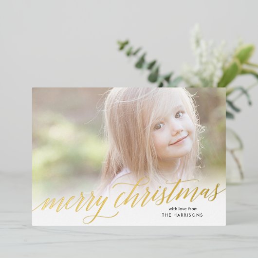 Gold Script Merry kerstFolie Holiday Kaart (Staand Voorkant)