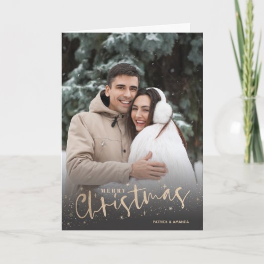 Gold Script Merry-kerstfoto Feestdagen Kaart (Voorkant)