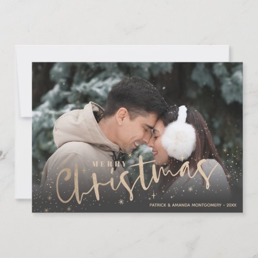 Gold Script Merry-kerstfoto Feestdagenkaart (Voorkant)