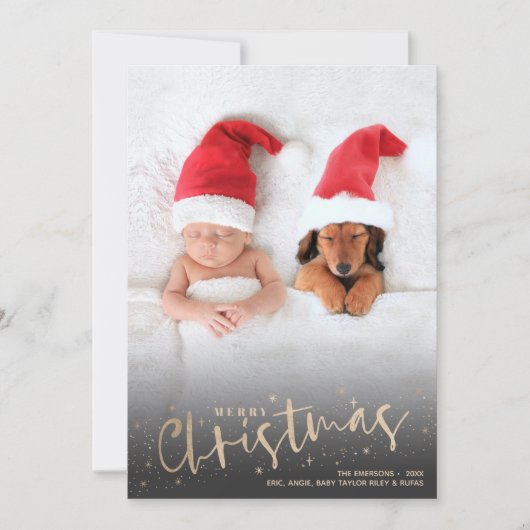 Gold Script Merry-kerstfoto Feestdagenkaart (Voorkant)