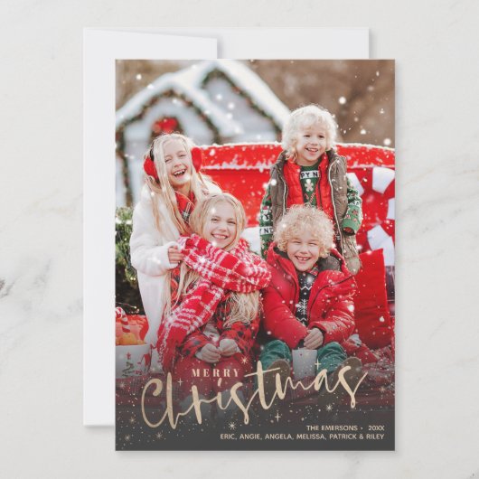 Gold Script Merry-kerstfoto Feestdagenkaart (Voorkant)