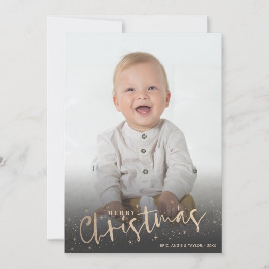 Gold Script Merry-kerstfoto Feestdagenkaart (Voorkant)