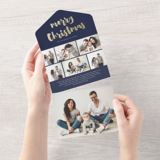Gold Script Merry kerstfoto Holiday All In One Uitnodiging (Afscheurbaar)