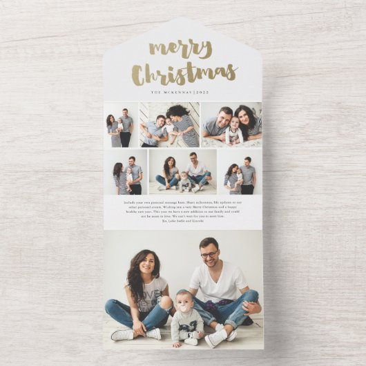 Gold Script Merry kerstfoto Holiday All In One Uitnodiging (Binnen)