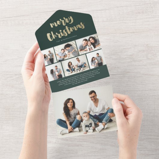 Gold Script Merry kerstfoto Holiday All In One Uitnodiging (Afscheurbaar)
