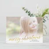Gold Script Merry-kerstKaart in Faux-Folie Feestdagenkaart (Staand voorkant)