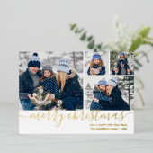 Gold Script Merry Kerstmis 4 Foto Gold Folie Feestdagenkaart (Staand Voorkant)