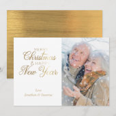 Gold Script Merry Kerstmis en Happy Nieuwjaarsfoto Feestdagenkaart (Voorkant / Achterkant)