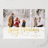 Gold Script Merry kersttartan Foto Folie Feestdagenkaart (Voorkant)