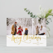 Gold Script Merry kersttartan Foto Folie Feestdagenkaart (Staand Voorkant)