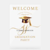 Gold Script Minimalist Graduation Party Welkom Acryl Bord (Voorkant)
