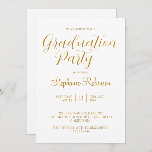 Gold Script Modern Calligraphy Graduation Party Kaart (Voorkant / Achterkant)