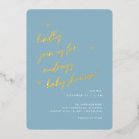 Gold Script | Modern lichtblauw Baby shower