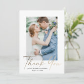 Gold Script Modern Minimal Photo Wedding Bedankkaart (Staand voorkant)