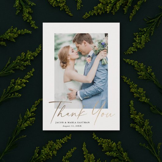 Gold Script Modern Minimal Photo Wedding Bedankkaart