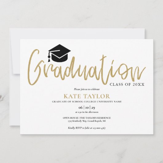 Gold Script Modern Simple Graduation Party Kaart (Voorkant)