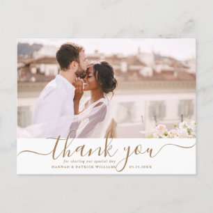 Gold Script Moderne bruiloft Dank u Foto Briefkaart