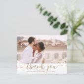 Gold Script Moderne bruiloft Dank u Foto Briefkaart (Staand voorkant)