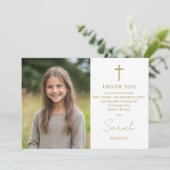 Gold Script Moderne fotobevestiging Bedankkaart (Staand voorkant)