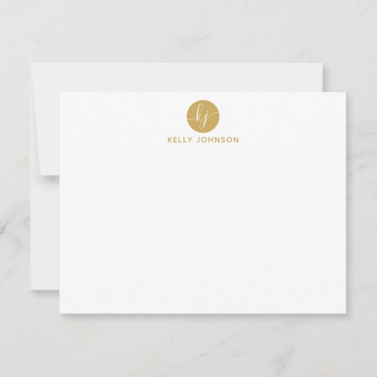 Gold Script Monogram Cirkel Modern Elegant Classic Notitiekaartje (Voorkant)