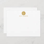 Gold Script Monogram Cirkel Modern Elegant Classic Notitiekaartje (Voorkant / Achterkant)