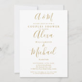Gold Script Monogram Couples Bridal Wedding Shower Kaart (Voorkant)