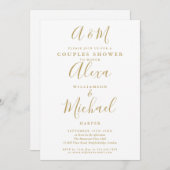 Gold Script Monogram Couples Bridal Wedding Shower Kaart (Voorkant / Achterkant)